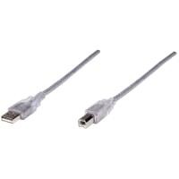 CABLE MANHATTAN USB V2.0, USB A MACHO - USB B MACHO, 4.5 MTS, PLATA, 340465