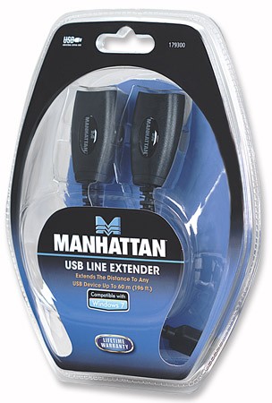 CABLE USB EXTENSION ACTIVA DE LINEA MANHATTAN USB, USB A (M) Y RJ45 (H), HASTA 60 MTS, 179300