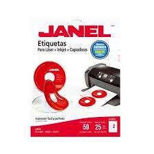 ETIQUETA BLANCA JANEL PARA CD/DVD 117MM PAQUETE C/25 HOJAS