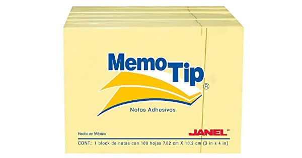 NOTA ADHESIVA MEMO TIP 3 X 4" AMARILLO C/6