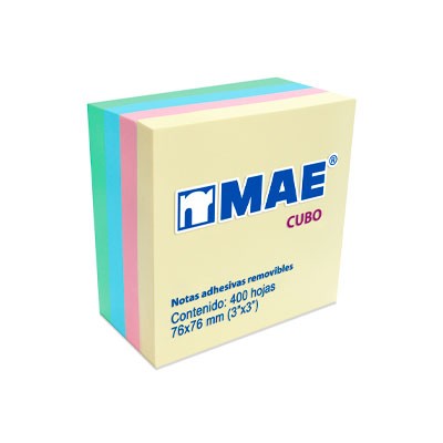 NOTAS ADHESIVAS MAE PASTEL 4 COLORES 3X3 400 HOJAS, 21013