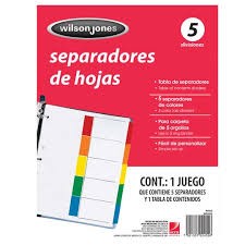 SEPARADOR ACCO TAB  5 DIVISIONES CEJA COLOR MULTIDIVICION