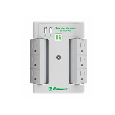 SUPRESOR DE PICOS KOBLENZ SS-2000 USB, 2000 JOULES, 6 CONTACTOS, 2 USB, 00-5348-00-8