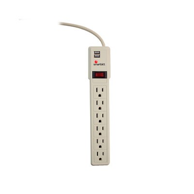 SUPRESOR DE PICOS SMARTBITT SBSS-550J6USB, 550 JOULES, 6 CONTACTOS, 2 PUERTOS USB, BLANCO